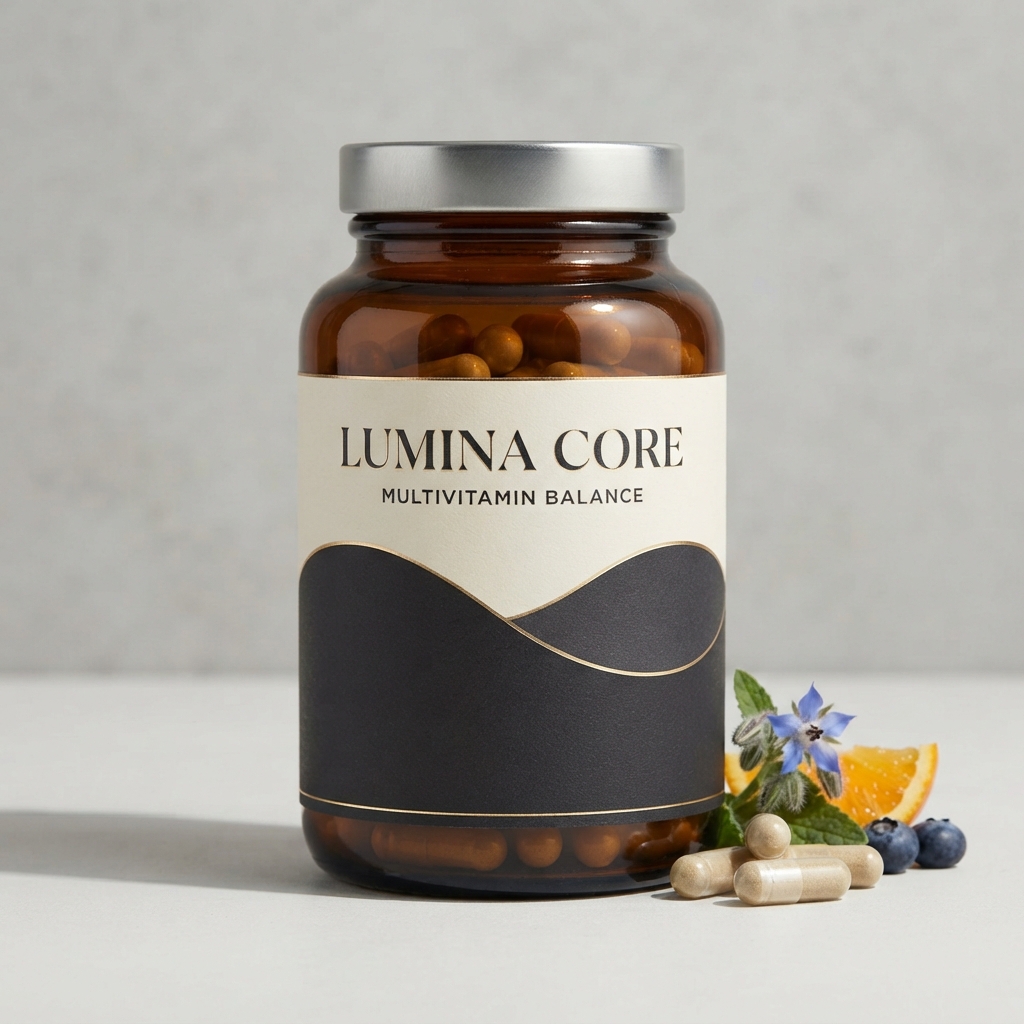 Lumina Core Multivitamin Balance bottle with amber glass and natural ingredients